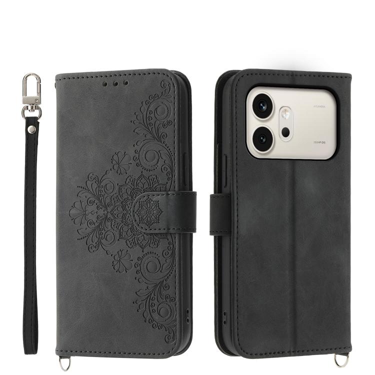 Skin Feel Flowers Embossed Wallet Leather Phone Case – Wear-resistant, Card Slot, Kickstand, For Honor 600 Global / 600 Pro Global, For Honor X9d 5G / X70 5G, For Honor X6c 4G / X5b / X5b Plus, For Honor 400 Pro Global 160.8mm For Honor 600 Global 600 Pro Global Black