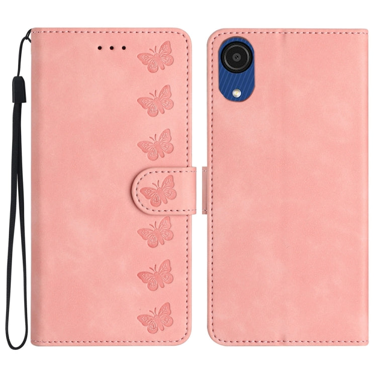 Seven Butterflies Embossed Leather Phone Case – Card Slot, Leather, TPU, For Samsung Galaxy A04 Core, For Samsung Galaxy S24+ 5G, For Samsung Galaxy A04s, For Samsung Galaxy S23 FE 5G For Samsung Galaxy A04 Core Pink