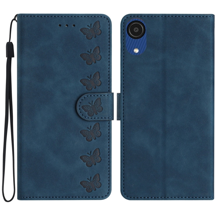 Seven Butterflies Embossed Leather Phone Case – Card Slot, Leather, TPU, For Samsung Galaxy A04 Core, For Samsung Galaxy S24+ 5G, For Samsung Galaxy A04s, For Samsung Galaxy S23 FE 5G For Samsung Galaxy A04 Core Blue