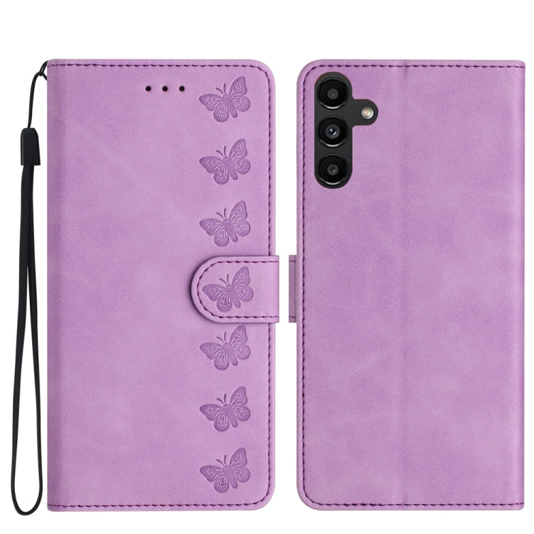 Seven Butterflies Embossed Leather Phone Case – Card Slot, Leather, TPU, For Samsung Galaxy A04 Core, For Samsung Galaxy S24+ 5G, For Samsung Galaxy A04s, For Samsung Galaxy S23 FE 5G For Samsung Galaxy A04s Purple
