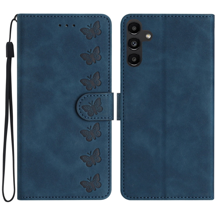 Seven Butterflies Embossed Leather Phone Case – Card Slot, Leather, TPU, For Samsung Galaxy A04 Core, For Samsung Galaxy S24+ 5G, For Samsung Galaxy A04s, For Samsung Galaxy S23 FE 5G For Samsung Galaxy A04s Blue