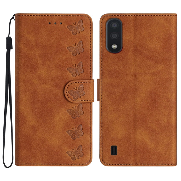 Seven Butterflies Embossed Leather Phone Case – Card Slot, Leather, TPU, For Samsung Galaxy A05, For Samsung Galaxy A10 / M10, For Samsung Galaxy A12 5G, For Samsung Galaxy A13 4G For Samsung Galaxy A10 M10 Brown