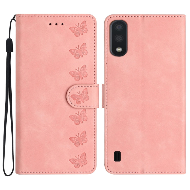 Seven Butterflies Embossed Leather Phone Case – Card Slot, Leather, TPU, For Samsung Galaxy A05, For Samsung Galaxy A10 / M10, For Samsung Galaxy A12 5G, For Samsung Galaxy A13 4G For Samsung Galaxy A10 M10 Pink