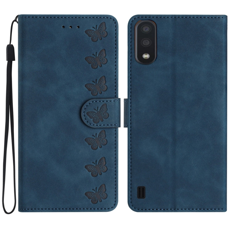 Seven Butterflies Embossed Leather Phone Case – Card Slot, Leather, TPU, For Samsung Galaxy A05, For Samsung Galaxy A10 / M10, For Samsung Galaxy A12 5G, For Samsung Galaxy A13 4G For Samsung Galaxy A10 M10 Blue