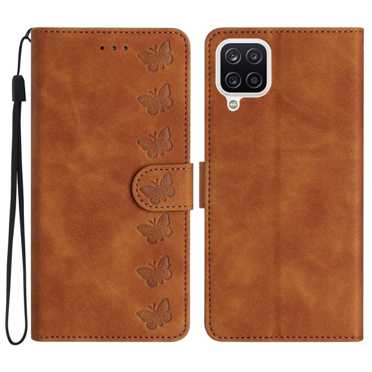 Seven Butterflies Embossed Leather Phone Case – Card Slot, Leather, TPU, For Samsung Galaxy A05, For Samsung Galaxy A10 / M10, For Samsung Galaxy A12 5G, For Samsung Galaxy A13 4G For Samsung Galaxy A12 5G Brown