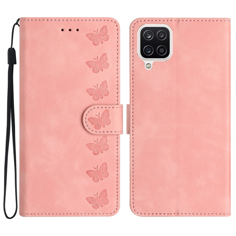 Seven Butterflies Embossed Leather Phone Case – Card Slot, Leather, TPU, For Samsung Galaxy A05, For Samsung Galaxy A10 / M10, For Samsung Galaxy A12 5G, For Samsung Galaxy A13 4G For Samsung Galaxy A12 5G Pink