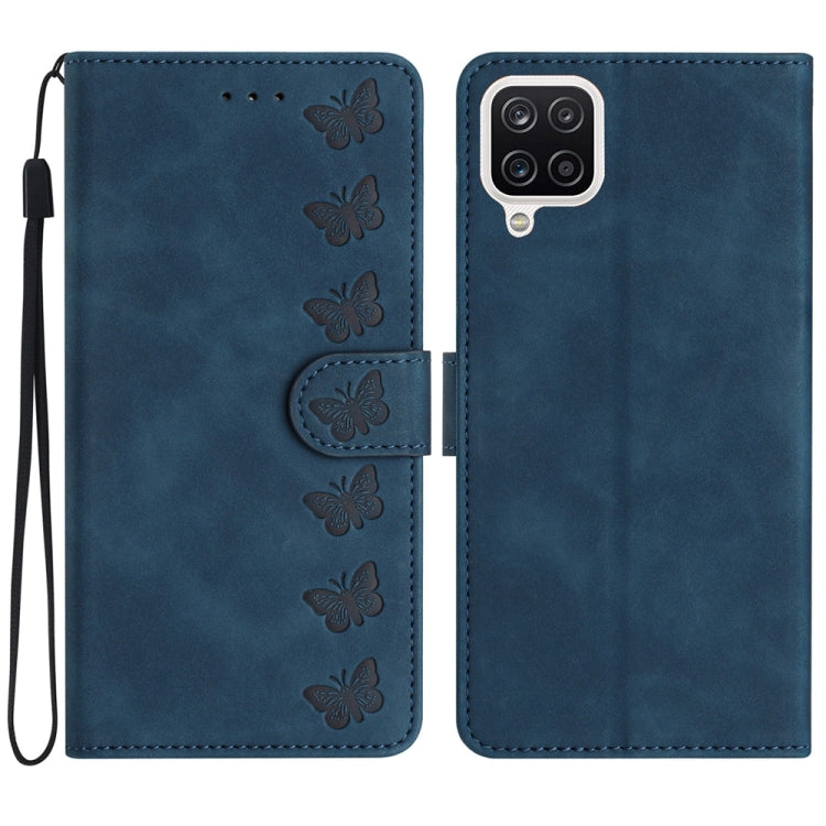 Seven Butterflies Embossed Leather Phone Case – Card Slot, Leather, TPU, For Samsung Galaxy A05, For Samsung Galaxy A10 / M10, For Samsung Galaxy A12 5G, For Samsung Galaxy A13 4G For Samsung Galaxy A12 5G Blue