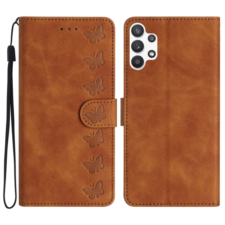 Seven Butterflies Embossed Leather Phone Case – Card Slot, Leather, TPU, For Samsung Galaxy A05, For Samsung Galaxy A10 / M10, For Samsung Galaxy A12 5G, For Samsung Galaxy A13 4G For Samsung Galaxy A13 4G Brown