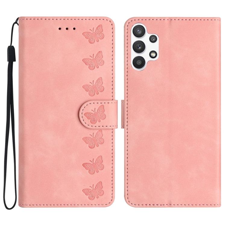 Seven Butterflies Embossed Leather Phone Case – Card Slot, Leather, TPU, For Samsung Galaxy A05, For Samsung Galaxy A10 / M10, For Samsung Galaxy A12 5G, For Samsung Galaxy A13 4G For Samsung Galaxy A13 4G Pink