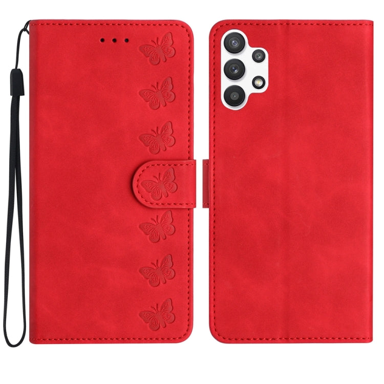 Seven Butterflies Embossed Leather Phone Case – Card Slot, Leather, TPU, For Samsung Galaxy A05, For Samsung Galaxy A10 / M10, For Samsung Galaxy A12 5G, For Samsung Galaxy A13 4G For Samsung Galaxy A13 4G Red
