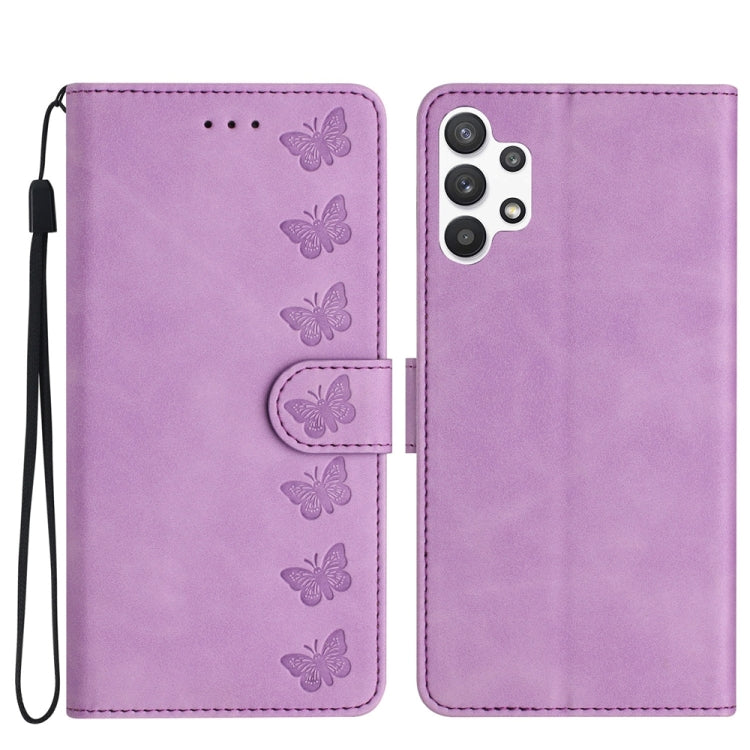 Seven Butterflies Embossed Leather Phone Case – Card Slot, Leather, TPU, For Samsung Galaxy A05, For Samsung Galaxy A10 / M10, For Samsung Galaxy A12 5G, For Samsung Galaxy A13 4G For Samsung Galaxy A13 4G Purple