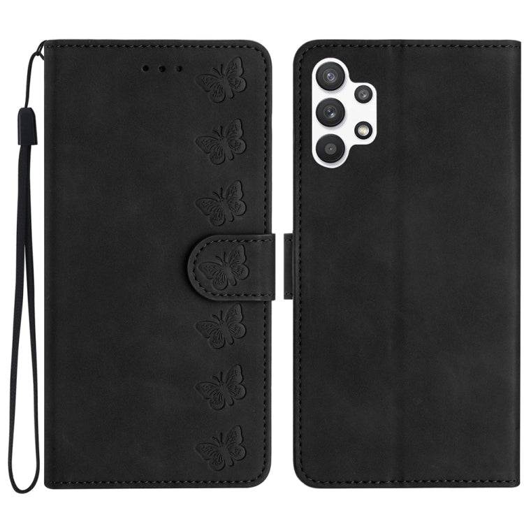 Seven Butterflies Embossed Leather Phone Case – Card Slot, Leather, TPU, For Samsung Galaxy A05, For Samsung Galaxy A10 / M10, For Samsung Galaxy A12 5G, For Samsung Galaxy A13 4G For Samsung Galaxy A13 4G Black