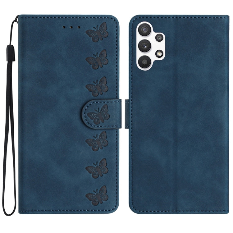 Seven Butterflies Embossed Leather Phone Case – Card Slot, Leather, TPU, For Samsung Galaxy A05, For Samsung Galaxy A10 / M10, For Samsung Galaxy A12 5G, For Samsung Galaxy A13 4G For Samsung Galaxy A13 4G Blue