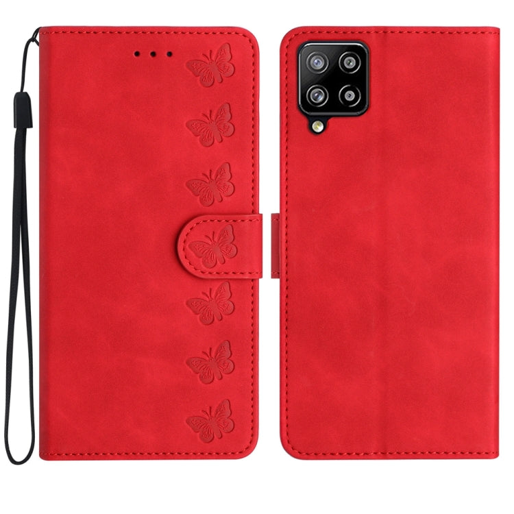 Seven Butterflies Embossed Leather Phone Case – Card Slot, Leather, TPU, For Samsung Galaxy A41, For Samsung Galaxy A42 5G, For Samsung Galaxy A50, For Samsung Galaxy A51 For Samsung Galaxy A42 5G Red