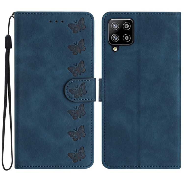 Seven Butterflies Embossed Leather Phone Case – Card Slot, Leather, TPU, For Samsung Galaxy A41, For Samsung Galaxy A42 5G, For Samsung Galaxy A50, For Samsung Galaxy A51 For Samsung Galaxy A42 5G Blue