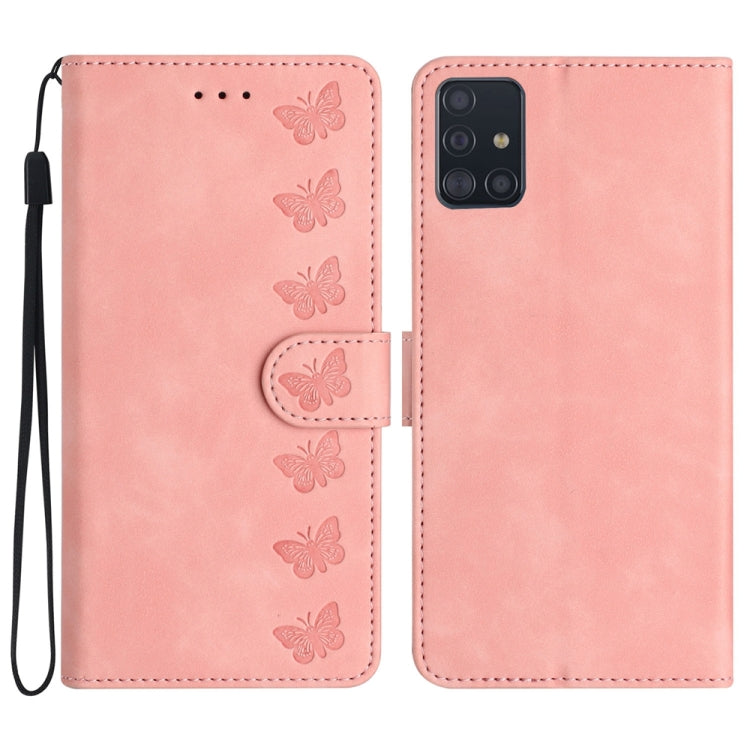 Seven Butterflies Embossed Leather Phone Case – Card Slot, Leather, TPU, For Samsung Galaxy A41, For Samsung Galaxy A42 5G, For Samsung Galaxy A50, For Samsung Galaxy A51 For Samsung Galaxy A51 Pink