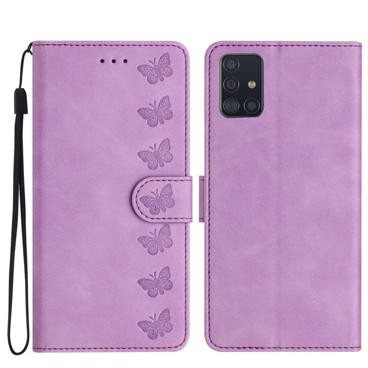 Seven Butterflies Embossed Leather Phone Case – Card Slot, Leather, TPU, For Samsung Galaxy A41, For Samsung Galaxy A42 5G, For Samsung Galaxy A50, For Samsung Galaxy A51 For Samsung Galaxy A51 Purple