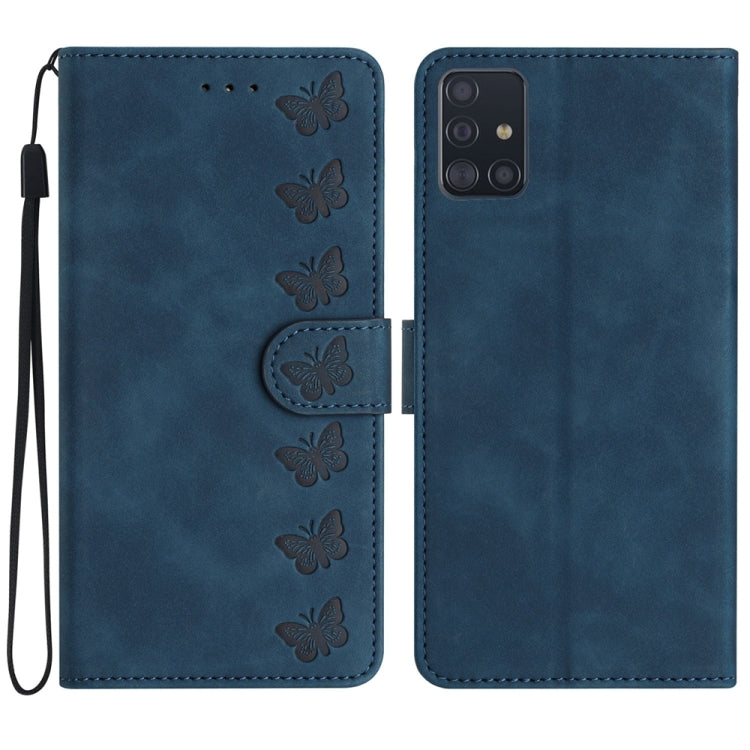 Seven Butterflies Embossed Leather Phone Case – Card Slot, Leather, TPU, For Samsung Galaxy A41, For Samsung Galaxy A42 5G, For Samsung Galaxy A50, For Samsung Galaxy A51 For Samsung Galaxy A51 Blue