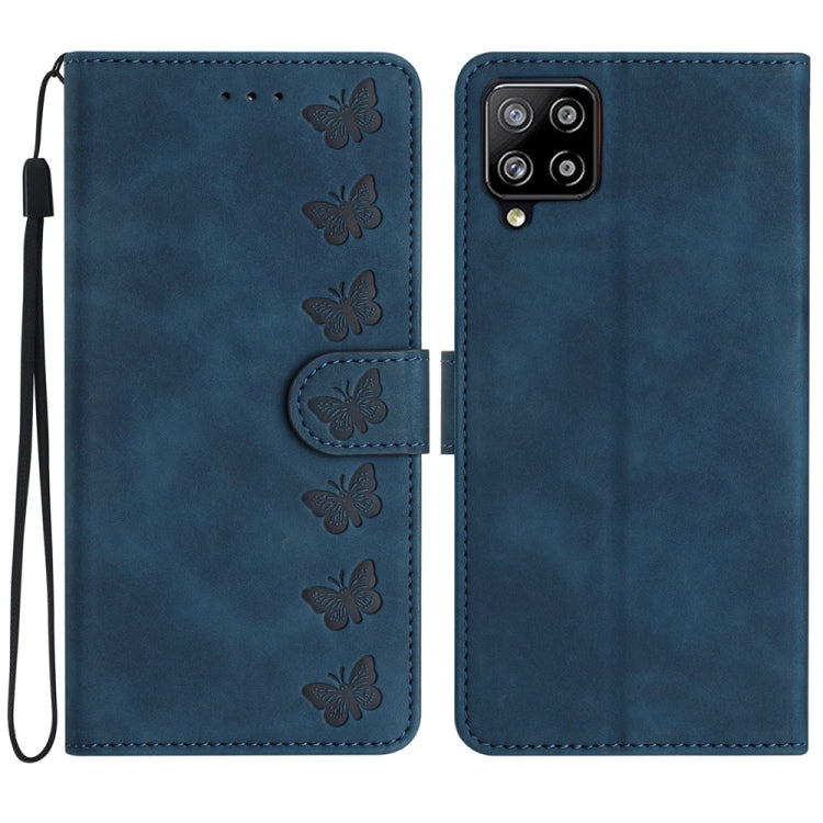 Seven Butterflies Embossed Leather Phone Case – Card Slot, Leather, TPU, For Samsung Galaxy M32, For Samsung Galaxy M52 5G, For Samsung Galaxy M53 For Samsung Galaxy M32 Blue