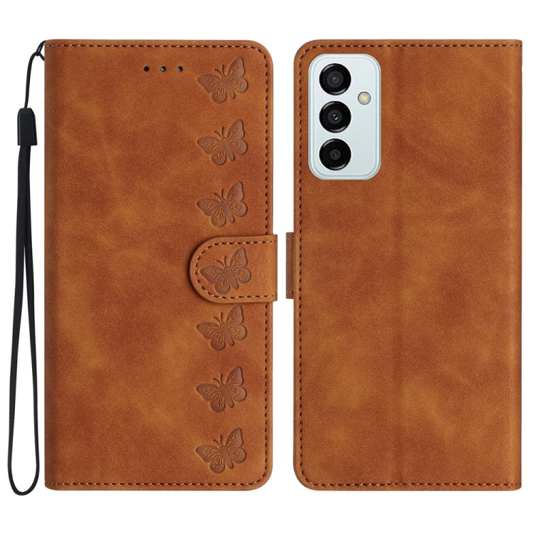 Seven Butterflies Embossed Leather Phone Case – Card Slot, Leather, TPU, For Samsung Galaxy M32, For Samsung Galaxy M52 5G, For Samsung Galaxy M53 For Samsung Galaxy M52 5G Brown