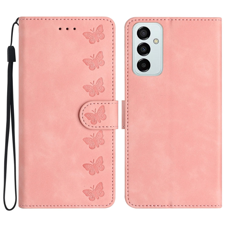 Seven Butterflies Embossed Leather Phone Case – Card Slot, Leather, TPU, For Samsung Galaxy M32, For Samsung Galaxy M52 5G, For Samsung Galaxy M53 For Samsung Galaxy M52 5G Pink