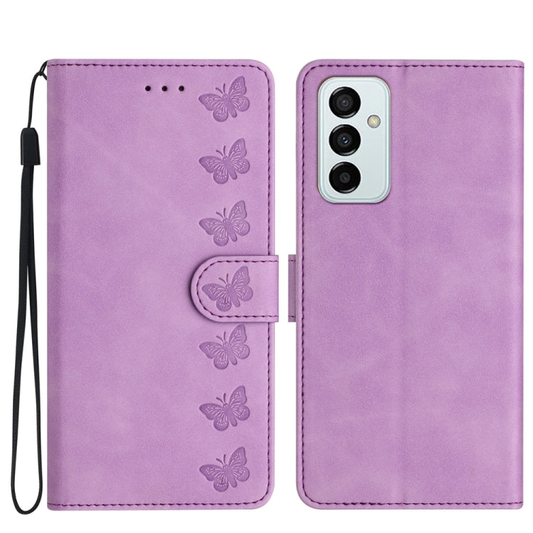 Seven Butterflies Embossed Leather Phone Case – Card Slot, Leather, TPU, For Samsung Galaxy M32, For Samsung Galaxy M52 5G, For Samsung Galaxy M53 For Samsung Galaxy M52 5G Purple