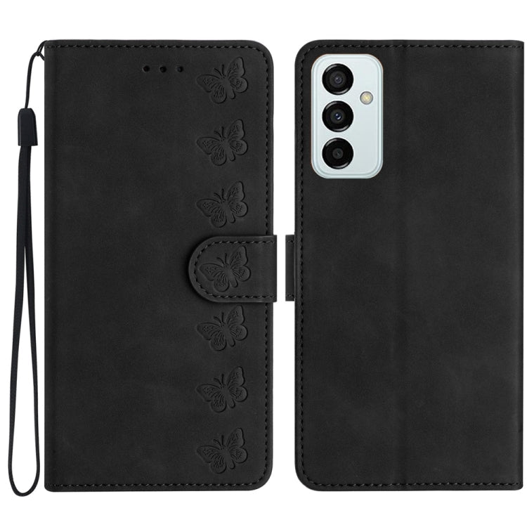 Seven Butterflies Embossed Leather Phone Case – Card Slot, Leather, TPU, For Samsung Galaxy M32, For Samsung Galaxy M52 5G, For Samsung Galaxy M53 For Samsung Galaxy M52 5G Black