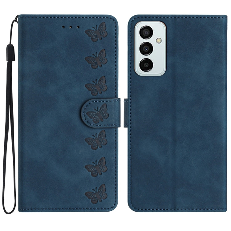 Seven Butterflies Embossed Leather Phone Case – Card Slot, Leather, TPU, For Samsung Galaxy M32, For Samsung Galaxy M52 5G, For Samsung Galaxy M53 For Samsung Galaxy M52 5G Blue