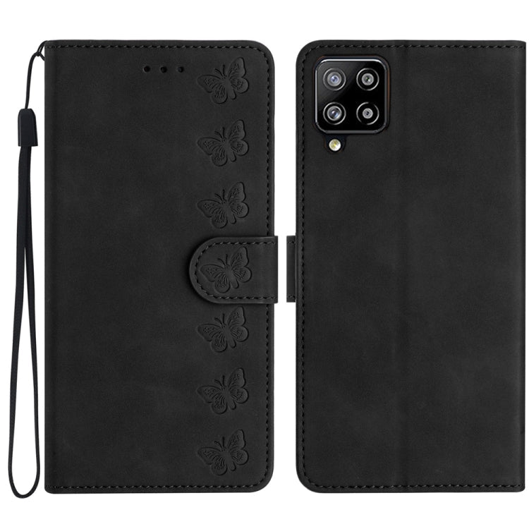 Seven Butterflies Embossed Leather Phone Case – Card Slot, Leather, TPU, For Samsung Galaxy M32, For Samsung Galaxy M52 5G, For Samsung Galaxy M53 For Samsung Galaxy M53 Black