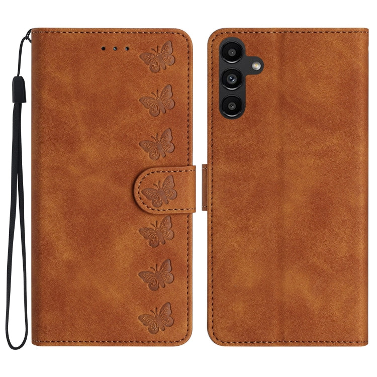 Seven Butterflies Embossed Leather Phone Case – Card Slot, Leather, TPU, For Samsung Galaxy A04 Core, For Samsung Galaxy S24+ 5G, For Samsung Galaxy A04s, For Samsung Galaxy S23 FE 5G For Samsung Galaxy S23 FE 5G Brown