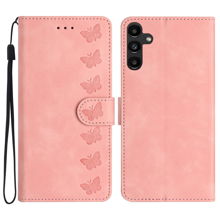 Seven Butterflies Embossed Leather Phone Case – Card Slot, Leather, TPU, For Samsung Galaxy A04 Core, For Samsung Galaxy S24+ 5G, For Samsung Galaxy A04s, For Samsung Galaxy S23 FE 5G For Samsung Galaxy S23 FE 5G Pink