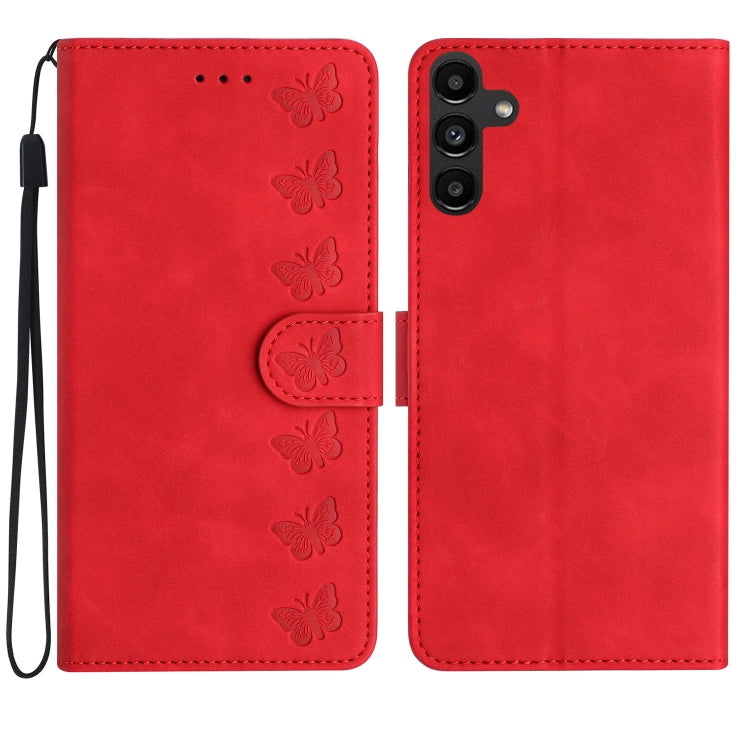 Seven Butterflies Embossed Leather Phone Case – Card Slot, Leather, TPU, For Samsung Galaxy A04 Core, For Samsung Galaxy S24+ 5G, For Samsung Galaxy A04s, For Samsung Galaxy S23 FE 5G For Samsung Galaxy S23 FE 5G Red