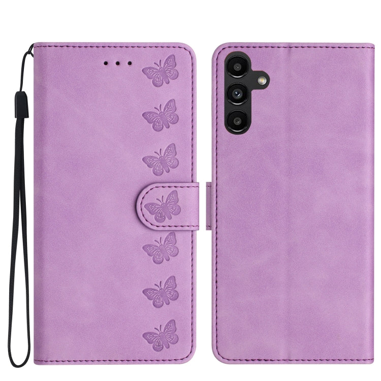 Seven Butterflies Embossed Leather Phone Case – Card Slot, Leather, TPU, For Samsung Galaxy A04 Core, For Samsung Galaxy S24+ 5G, For Samsung Galaxy A04s, For Samsung Galaxy S23 FE 5G For Samsung Galaxy S23 FE 5G Purple