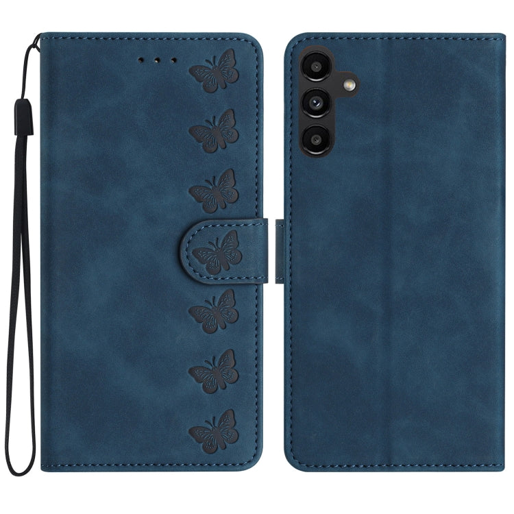 Seven Butterflies Embossed Leather Phone Case – Card Slot, Leather, TPU, For Samsung Galaxy A04 Core, For Samsung Galaxy S24+ 5G, For Samsung Galaxy A04s, For Samsung Galaxy S23 FE 5G For Samsung Galaxy S23 FE 5G Blue