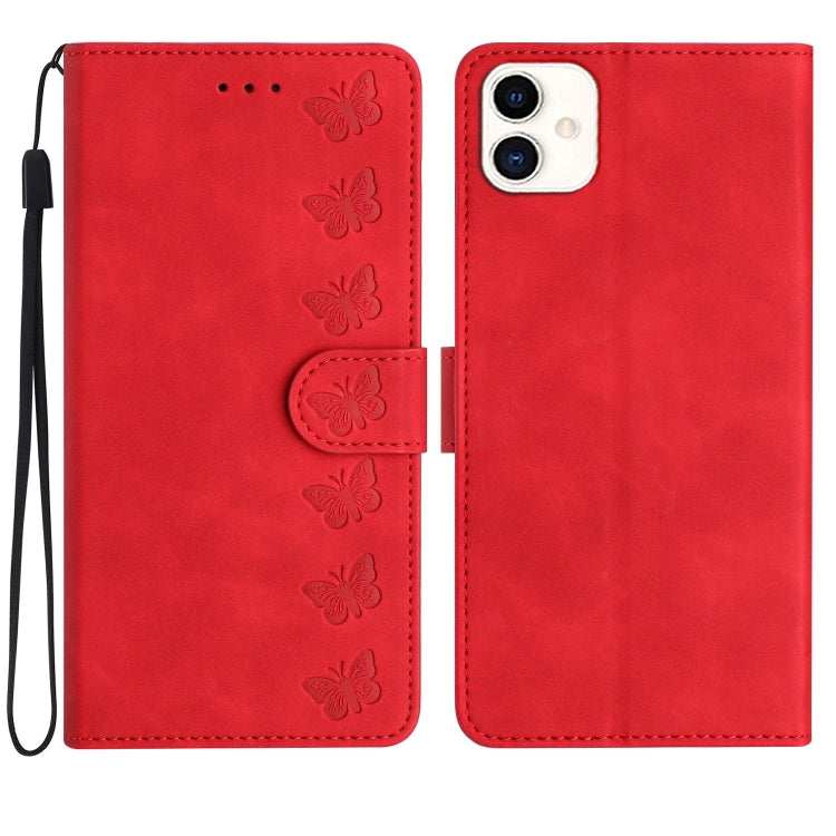 Seven Butterflies Embossed Leather Phone Case – Card Slot, Leather, TPU, For Samsung Galaxy A05, For Samsung Galaxy A10 / M10, For Samsung Galaxy A12 5G, For Samsung Galaxy A13 4G For Samsung Galaxy A05 Red
