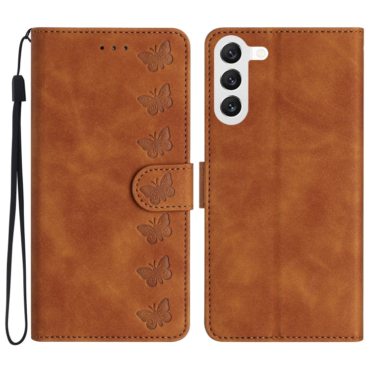 Seven Butterflies Embossed Leather Phone Case – Card Slot, Leather, TPU, For Samsung Galaxy A04 Core, For Samsung Galaxy S24+ 5G, For Samsung Galaxy A04s, For Samsung Galaxy S23 FE 5G For Samsung Galaxy S24+ 5G Brown