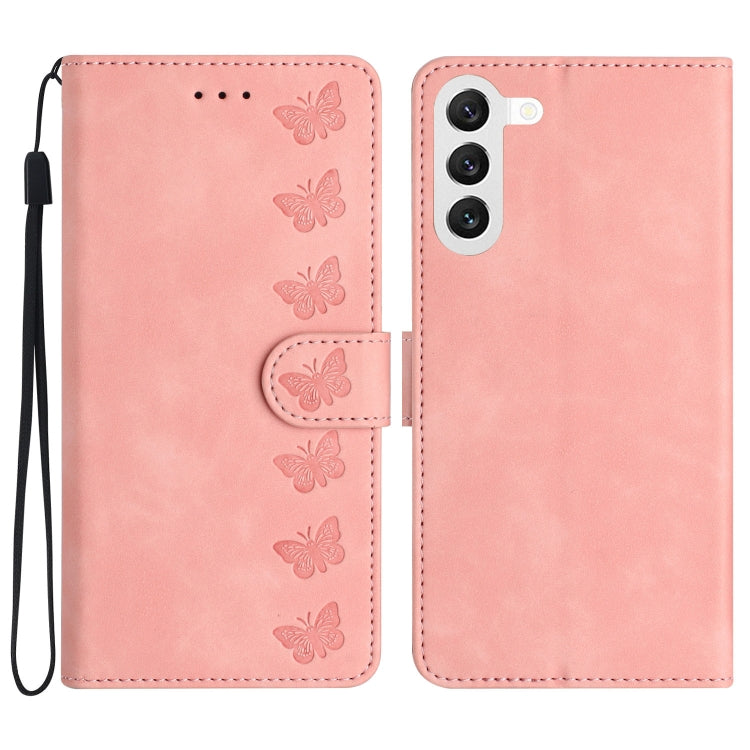 Seven Butterflies Embossed Leather Phone Case – Card Slot, Leather, TPU, For Samsung Galaxy A04 Core, For Samsung Galaxy S24+ 5G, For Samsung Galaxy A04s, For Samsung Galaxy S23 FE 5G For Samsung Galaxy S24+ 5G Pink