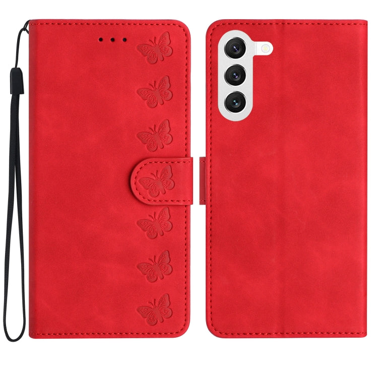 Seven Butterflies Embossed Leather Phone Case – Card Slot, Leather, TPU, For Samsung Galaxy A04 Core, For Samsung Galaxy S24+ 5G, For Samsung Galaxy A04s, For Samsung Galaxy S23 FE 5G For Samsung Galaxy S24+ 5G Red