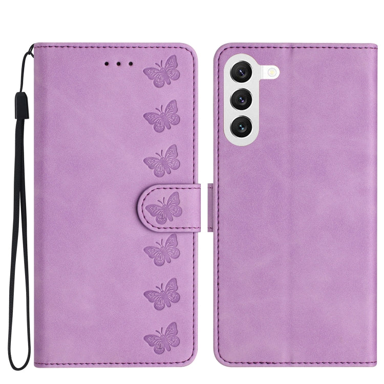 Seven Butterflies Embossed Leather Phone Case – Card Slot, Leather, TPU, For Samsung Galaxy A04 Core, For Samsung Galaxy S24+ 5G, For Samsung Galaxy A04s, For Samsung Galaxy S23 FE 5G For Samsung Galaxy S24+ 5G Purple