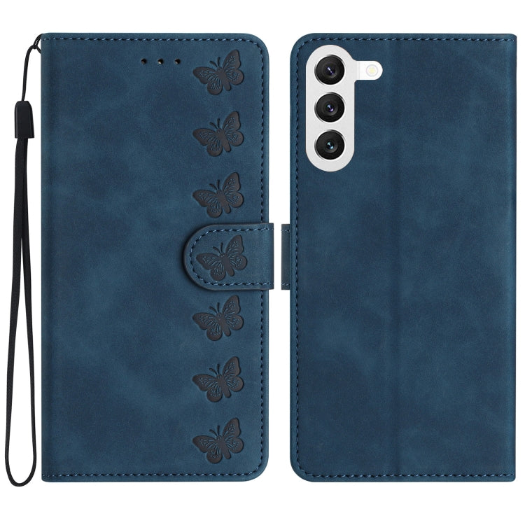 Seven Butterflies Embossed Leather Phone Case – Card Slot, Leather, TPU, For Samsung Galaxy A04 Core, For Samsung Galaxy S24+ 5G, For Samsung Galaxy A04s, For Samsung Galaxy S23 FE 5G For Samsung Galaxy S24+ 5G Blue
