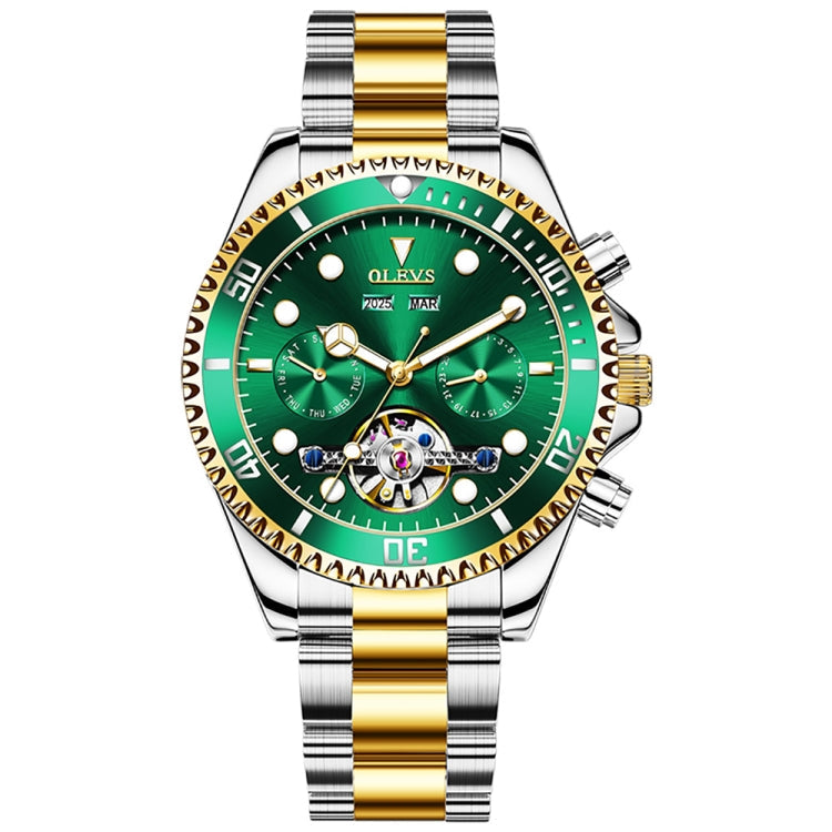 OLEVS 6605 Men Multifunctional Waterproof Mechanical Watch Green + Gold