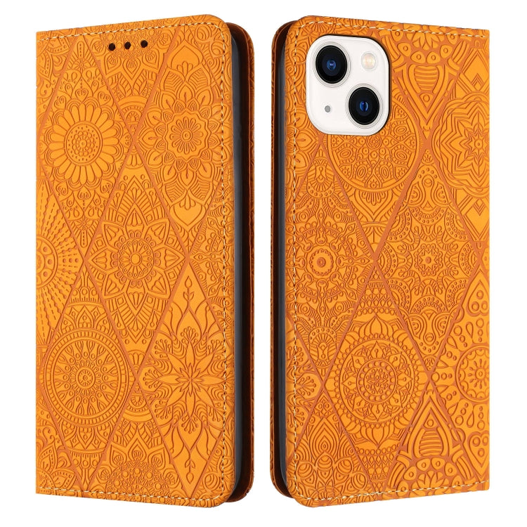 Ethnic Embossed Adsorption Leather Phone Case, For iPhone 13, For iPhone 13 Pro, For iPhone 13 Pro Max, For iPhone 12 / 12 Pro For iPhone 13 Yellow