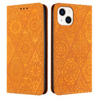 Ethnic Embossed Adsorption Leather Phone Case, For iPhone 13, For iPhone 13 Pro, For iPhone 13 Pro Max, For iPhone 12 / 12 Pro For iPhone 13 Yellow