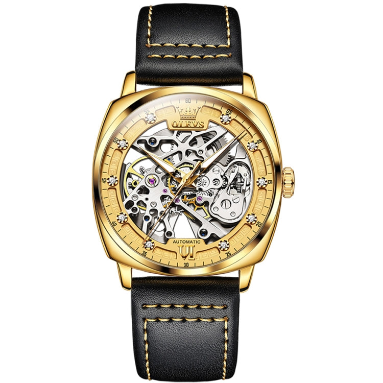 OLEVS 6651 Men Luminous Waterproof Hollow Mechanical Watch Gold