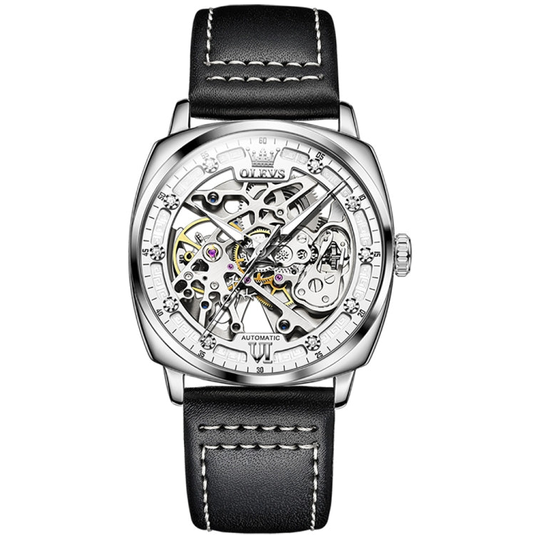 OLEVS 6651 Men Luminous Waterproof Hollow Mechanical Watch White