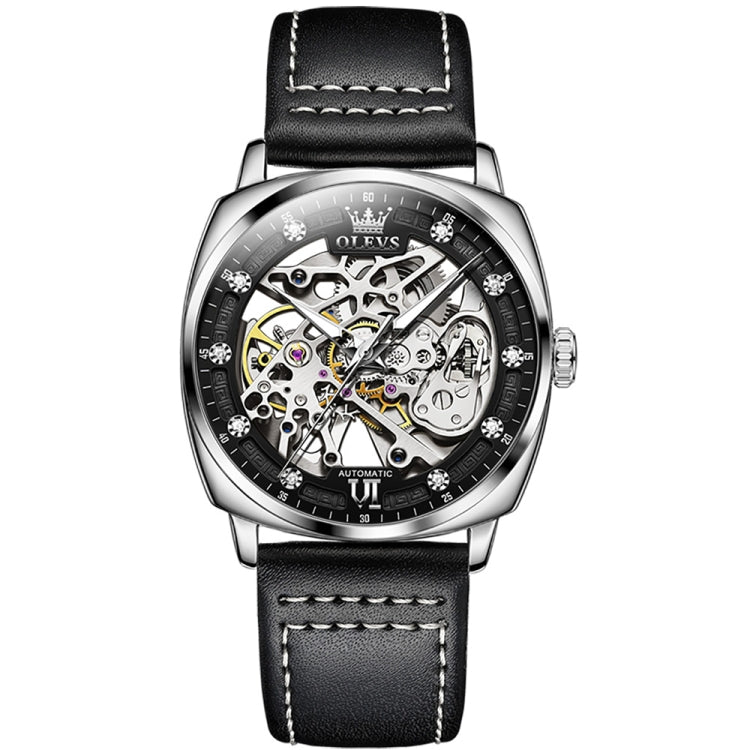 OLEVS 6651 Men Luminous Waterproof Hollow Mechanical Watch Black + White