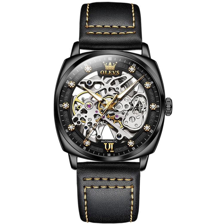 OLEVS 6651 Men Luminous Waterproof Hollow Mechanical Watch Black