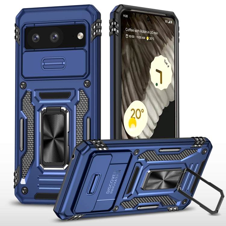 Armor PC + TPU Camera Shield Phone Case – Magnetic, TPU, For Google Pixel 8 Pro, For Google Pixel 8 For Google Pixel 8 Navy Blue