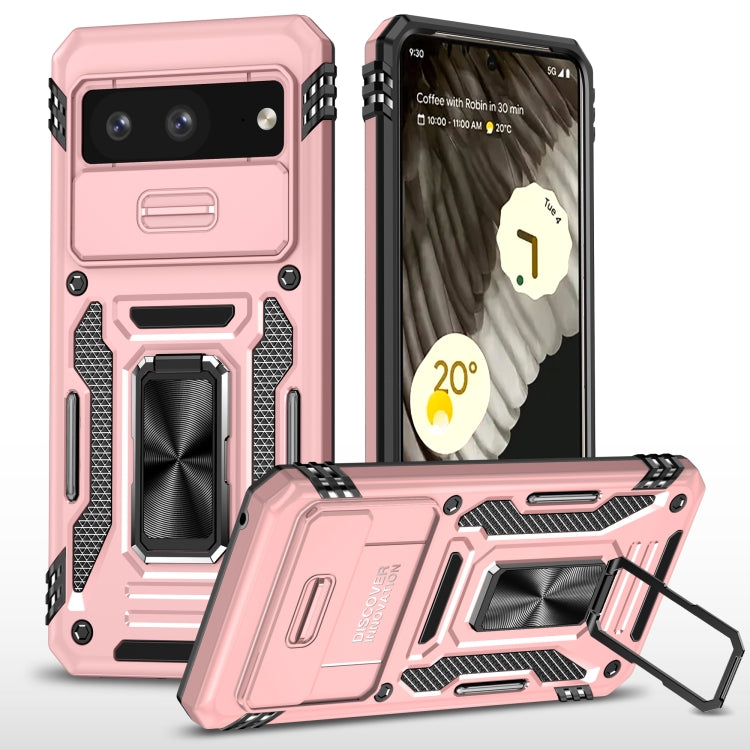 Armor PC + TPU Camera Shield Phone Case – Magnetic, TPU, For Google Pixel 8 Pro, For Google Pixel 8 For Google Pixel 8 Rose Gold