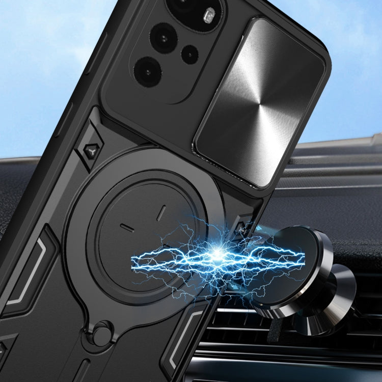 CD Texture Sliding Camshield Magnetic Holder Phone Case – Magnetic, TPU, For Motorola Moto G22 / E32, For Motorola Edge 30, For Motorola Edge 30 Pro, For Motorola Moto E20 / E30 / E40